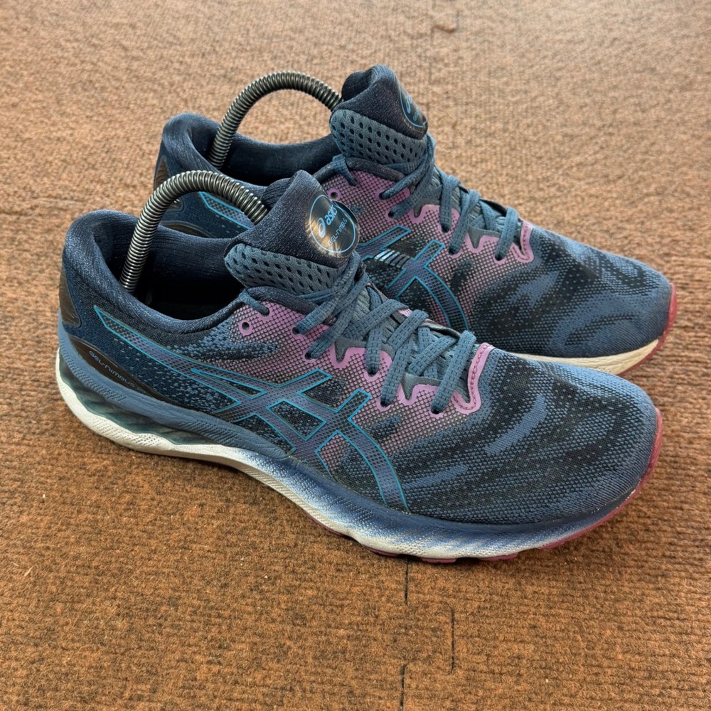 Asics Gel-Nimbus 23 Blue Purple Tiger Stripe Running Shoes 1012A885 Womens 10.5
